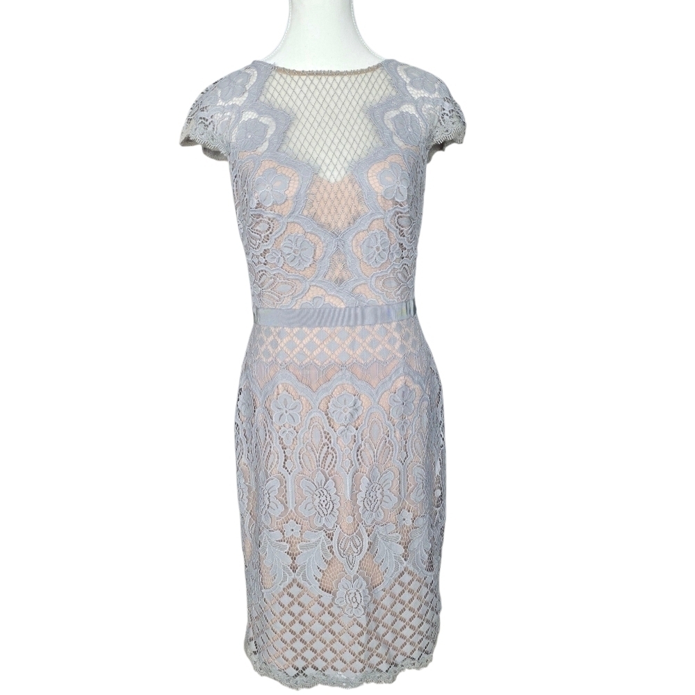 Tadashi Shoji Savita Lace Midi Dress in Gray and Cream Size 6 - Picture 2 of 11